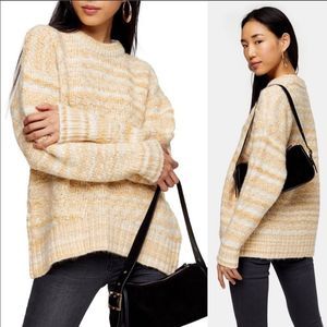 Topshop Sweater Tuck Stitch Oversized Knit Crewneck Pullover in Yellow Size Sm